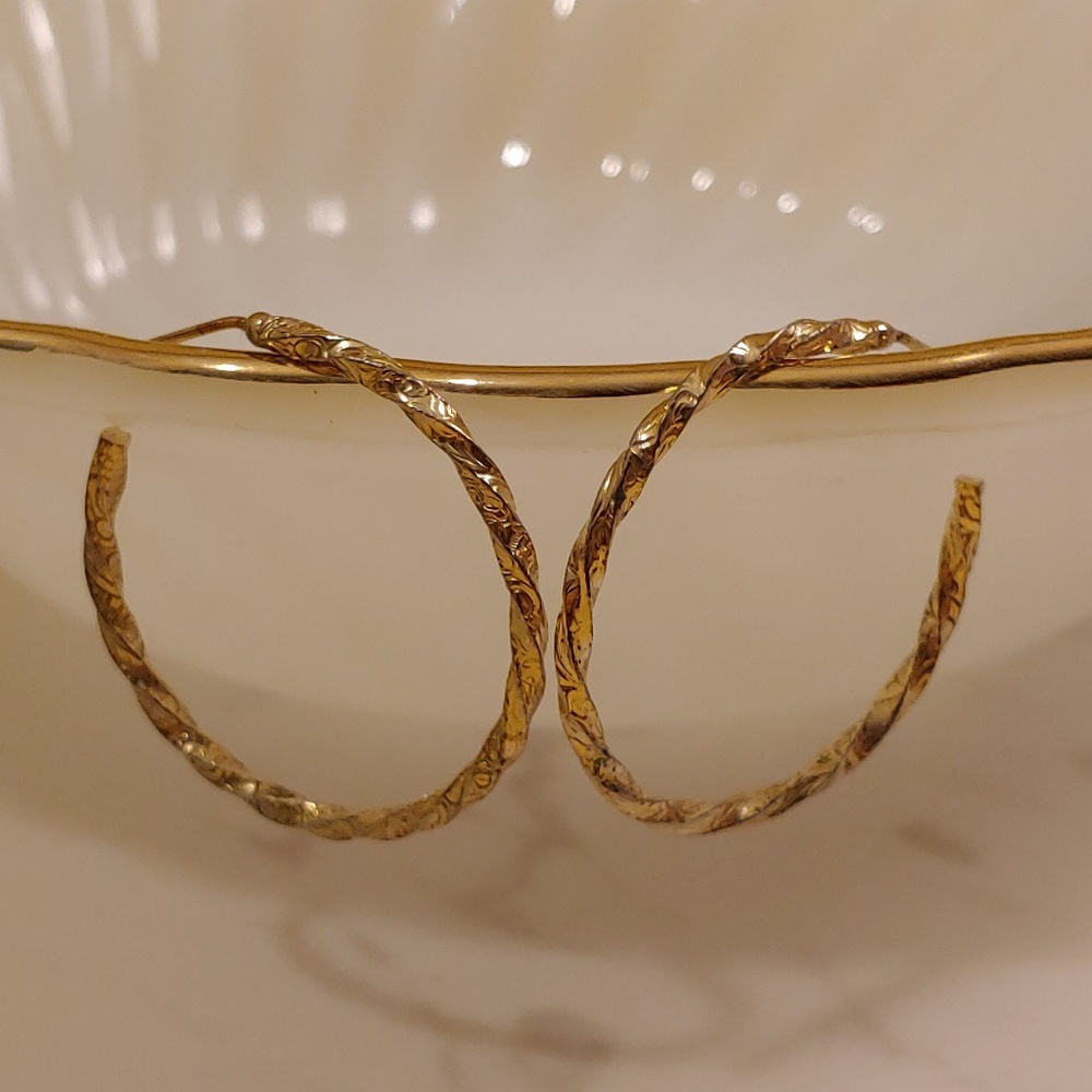 Vintage Twisted Goldtone Hoop Earrings